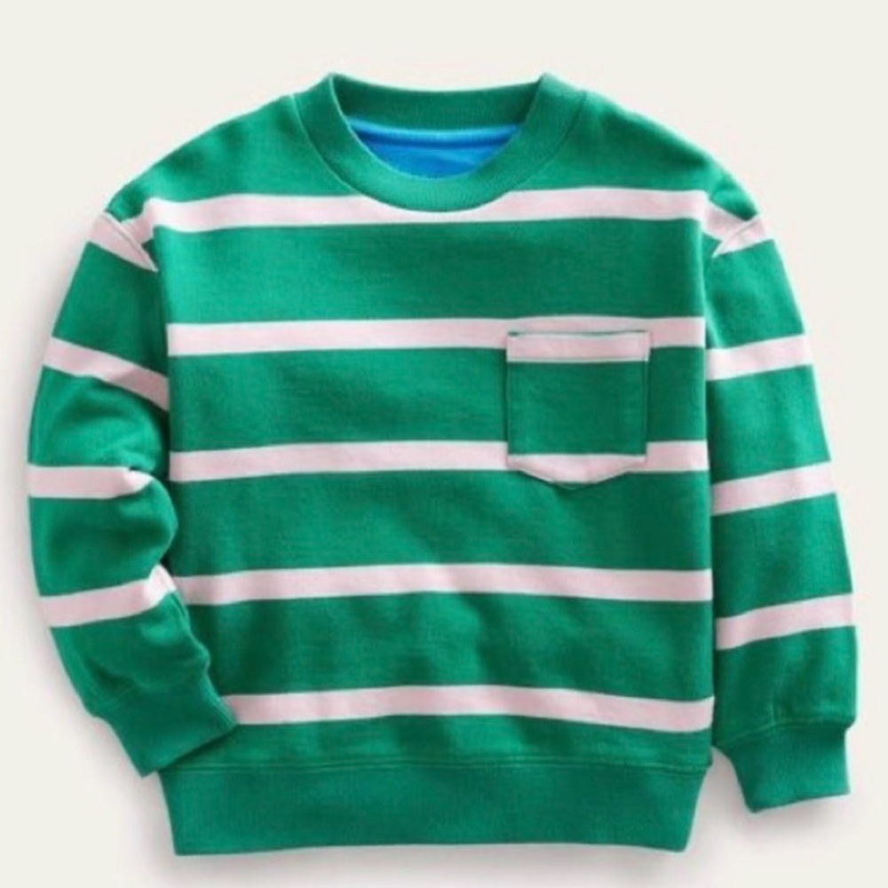 Mini Boden Green Striped Crewneck Seeatshirt